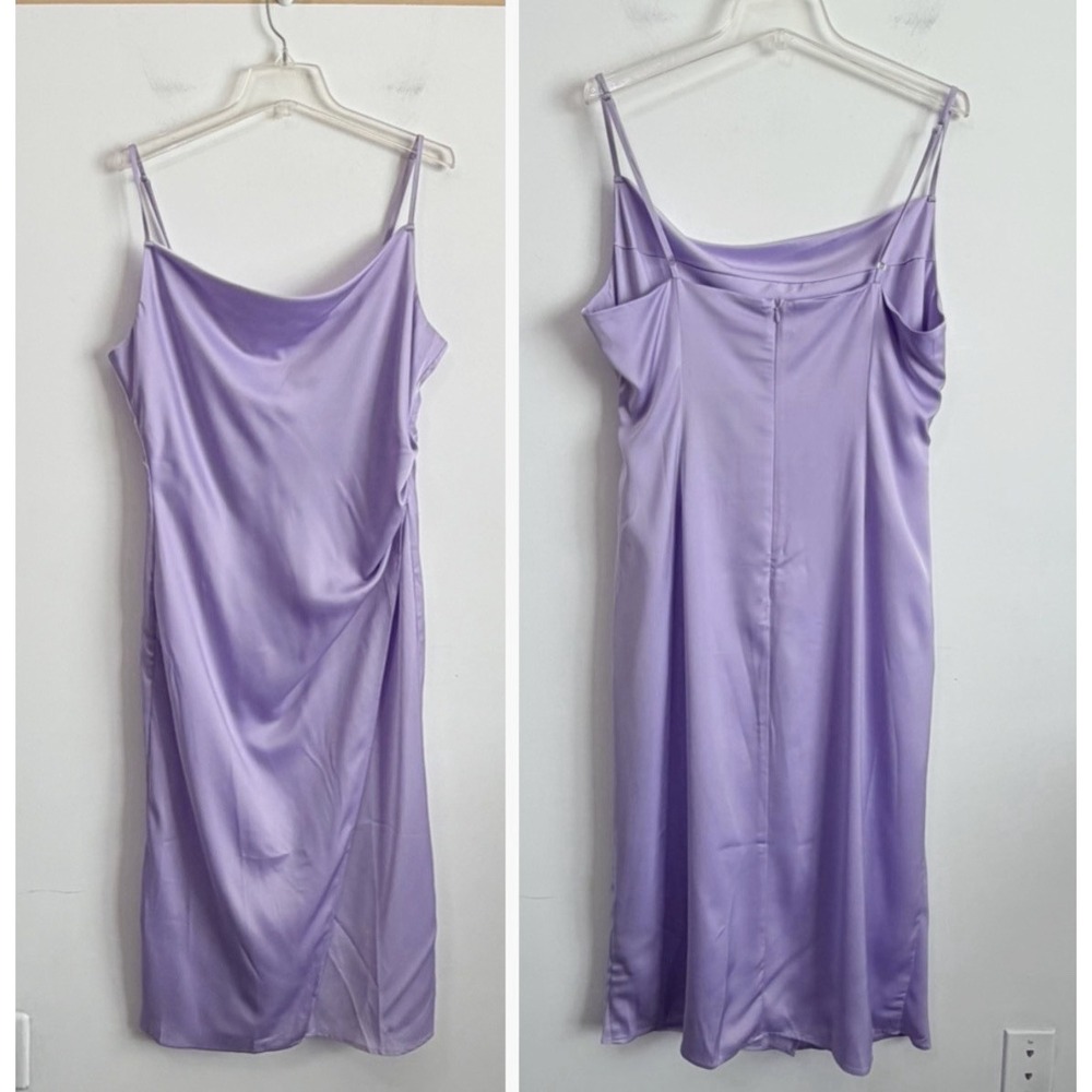 Lulus Hollywood Lilac Satin Slip dress XL Wrap Front Cocktail Party‎ Midi NEW